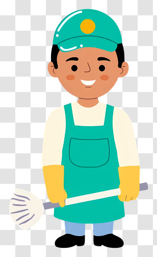 Cleaning Worker - Janitor In Uniform With Mop Transparent PNG