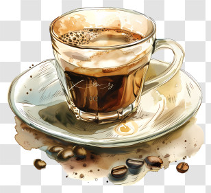 Barako Coffee - Glass Of Coffee With Beans And Saucer Transparent PNG