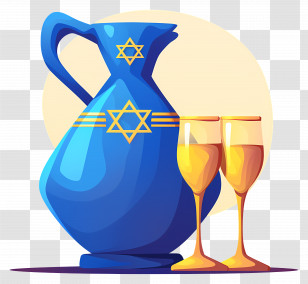 Hanukkah - Jewish Blue Pitcher With Glasses Transparent PNG