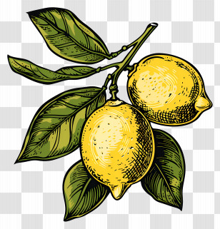 Lemon Vintage - Lemons On Branch Illustration Transparent PNG
