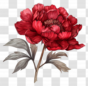 Red Peony - Beautiful Red Peony Flower Botanical Illustration Transparent PNG