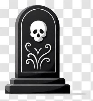 Headstone Emoji - Black Tombstone With Skull Decoration Transparent PNG