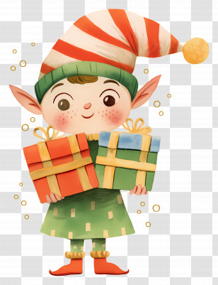 Christmas Elf - Christmas Elf Holding Gifts Illustration Transparent PNG