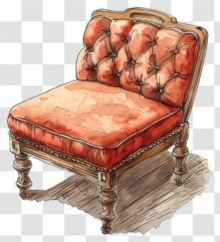 Banquette Chair - Vintage Orange Tufted Chair Transparent PNG