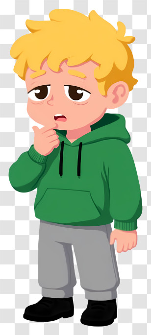 Nervous Boy - Blonde Boy In Green Hoodie Cartoon Transparent PNG