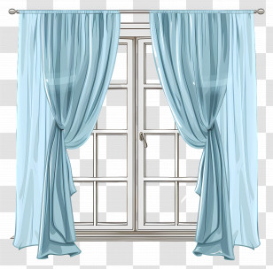 Window With Curtains - House Window With Draped Curtains Transparent PNG