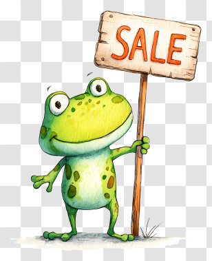 Frog Holding Sale Sign - Cartoon Frog Promoting Sale Transparent PNG