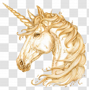 Gold Unicorn - Golden Unicorn Fantasy Art Design Transparent PNG
