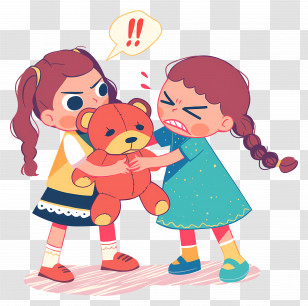 Two Girls Fighting - Two Girls Fighting Over A Teddy Bear Transparent PNG