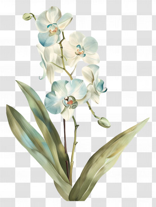 Small Flower - White Orchids And Green Leaves Illustration Transparent PNG
