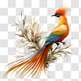 Bird Of Paradise - Vivid Bird Of Paradise With Floral Design Transparent PNG