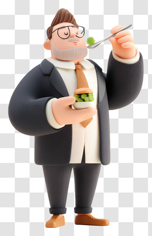 Businessman Testing Food - Cartoon Man Eating Transparent PNG
