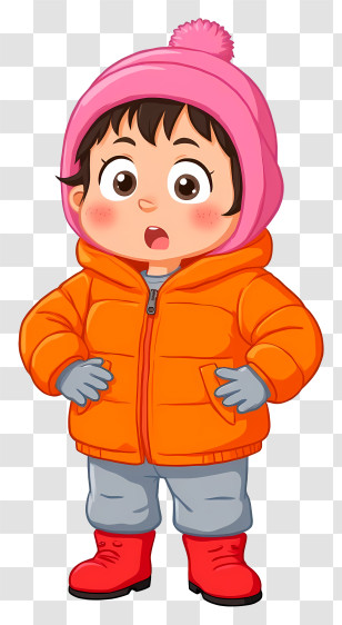 Surprised Little Girl - Child In Winter Clothes With Pink Hat Transparent PNG