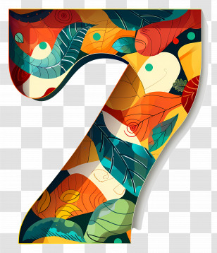 Number 7 - Colorful 7 Number With Abstract Design Transparent PNG