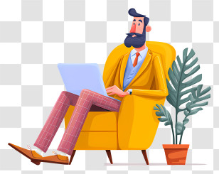Businessman Doing Online Marketing - Man With Laptop In A Cozy Chair Transparent PNG
