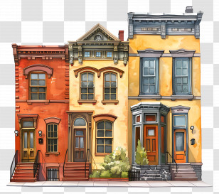 Row Of Colorful Townhouses - Row Of Colorful Townhouses With Architectural Charm Transparent PNG