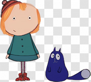 Peg Plus Cat - Cartoon Girl Posing With Blue Cat Transparent PNG