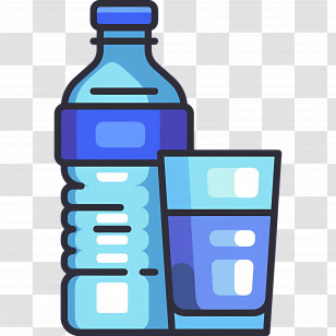 Mineral Water - Blue Bottle And Glass Of Water Illustration Transparent PNG