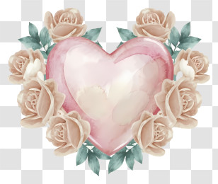 Cartoon - Heart Surrounded By Roses In Romantic Illustration Transparent PNG
