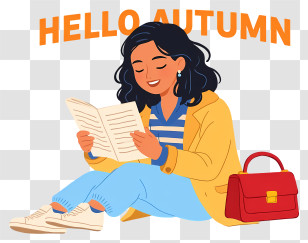 Hello Autumn - Woman Reading In Autumn With Leaves Transparent PNG