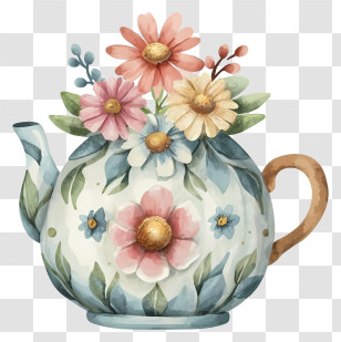 Vintage Teapot - Floral Teapot With Watercolor Design Transparent PNG
