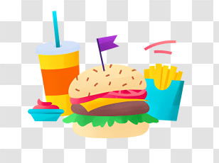 Cartoon Food - Fast Food Combo With Burger, Fries, And Soft Drink Transparent PNG