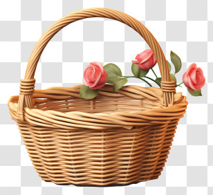Woven Basket - Wicker Basket With Roses Transparent PNG