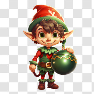 Christmas Elf - Cute Christmas Elf Holding Ornament Transparent PNG