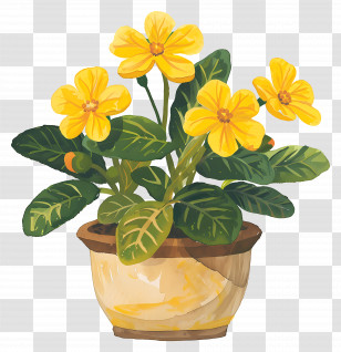 Primrose - Beautiful Potted Yellow Flowers For Decoration Transparent PNG