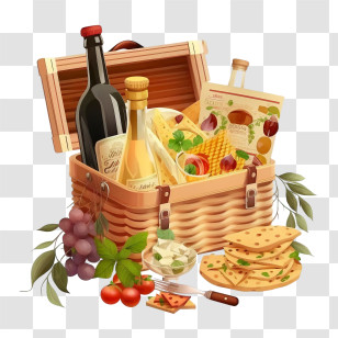 Picnic Basket
 - Picnic Basket With Food And Wine Transparent PNG
