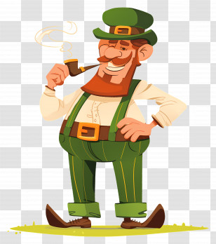 Leprechaun - Cheerful Leprechaun Cartoon With Pipe Transparent PNG