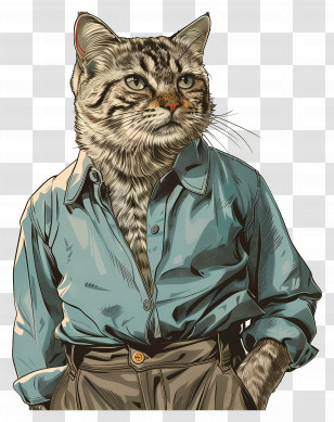 Cartoon Cat - Cat In Blue Shirt With Hands In Pockets Transparent PNG