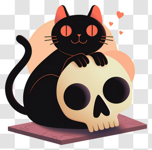 Black Cat And Skull - Black Cat With Skull Transparent PNG