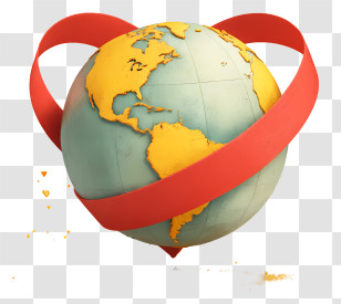 Globe With Glowing Red Ribbon - Earth Wrapped In Heart Ribbon Transparent PNG