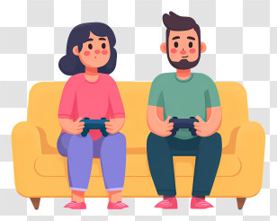 Couple Playing Video Game - Couple Playing Video Games On Sofa Transparent PNG