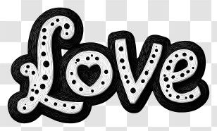 Word Love - Black And White Love Text With Hearts Transparent PNG