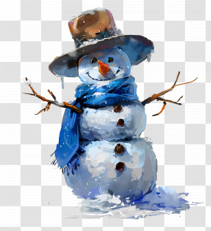 Snowman - Snowman With Hat And Scarf Illustration Transparent PNG