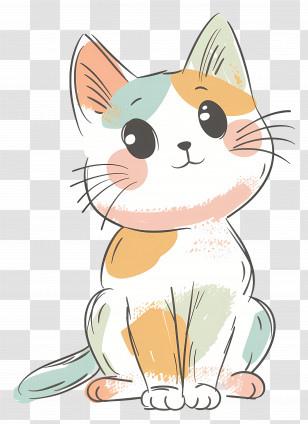 Doodle Cat - Adorable Cute Cat Drawing Transparent PNG
