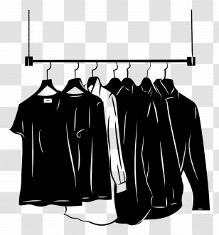 Clothes On Hanger Illustration - Black And White Clothes On Hanger Illustration Transparent PNG