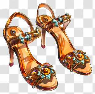 Sandals - Golden High Heels With Jewels Transparent PNG