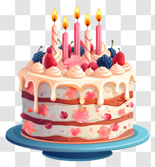 Birthday Cake - Decorated Birthday Cake With Lit Candles Transparent PNG