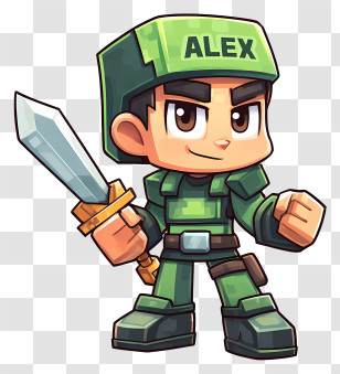 Minecraft Alex - Green Soldier With Sword Transparent PNG