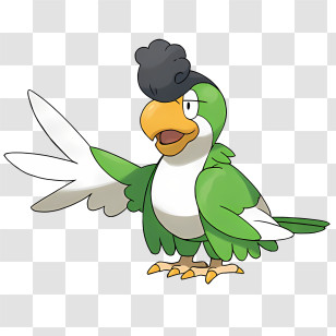 Squawkabilly - Cartoon Green Bird With Black Crest Transparent PNG