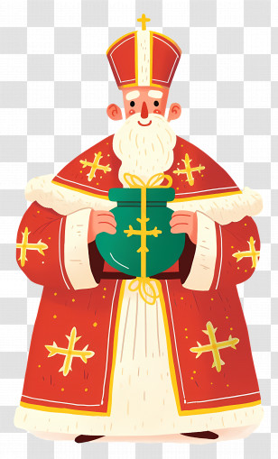 Sinterklaas - Saint Nicholas Holding A Gift Box For Christmas Transparent PNG