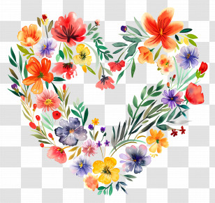 Heart Flower - Heart-Shaped Colorful Flower Arrangement Transparent PNG