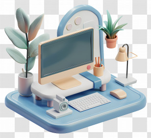 3d Computer - 3D Computer Setup With Plants Transparent PNG