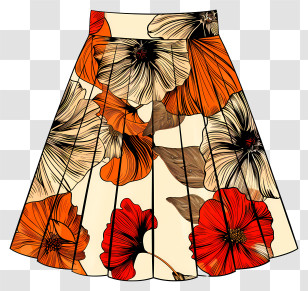 Skirt - Floral Skirt With Orange And Black Flowers Transparent PNG