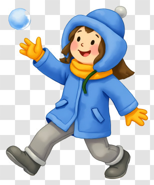 Girl Playing Snowball Fight - Girl In Winter Clothes Playing With Bubble Transparent PNG