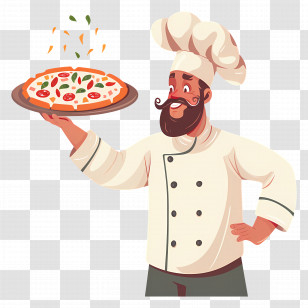 Pizza Chef - Happy Chef Holding Fresh Pizza Transparent PNG