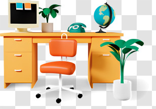 Icon - Orange Desk With Office Supplies Transparent PNG
